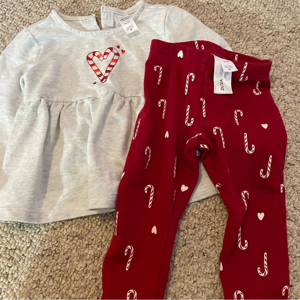 Gray Top and Red Candy Cane Leggings Set